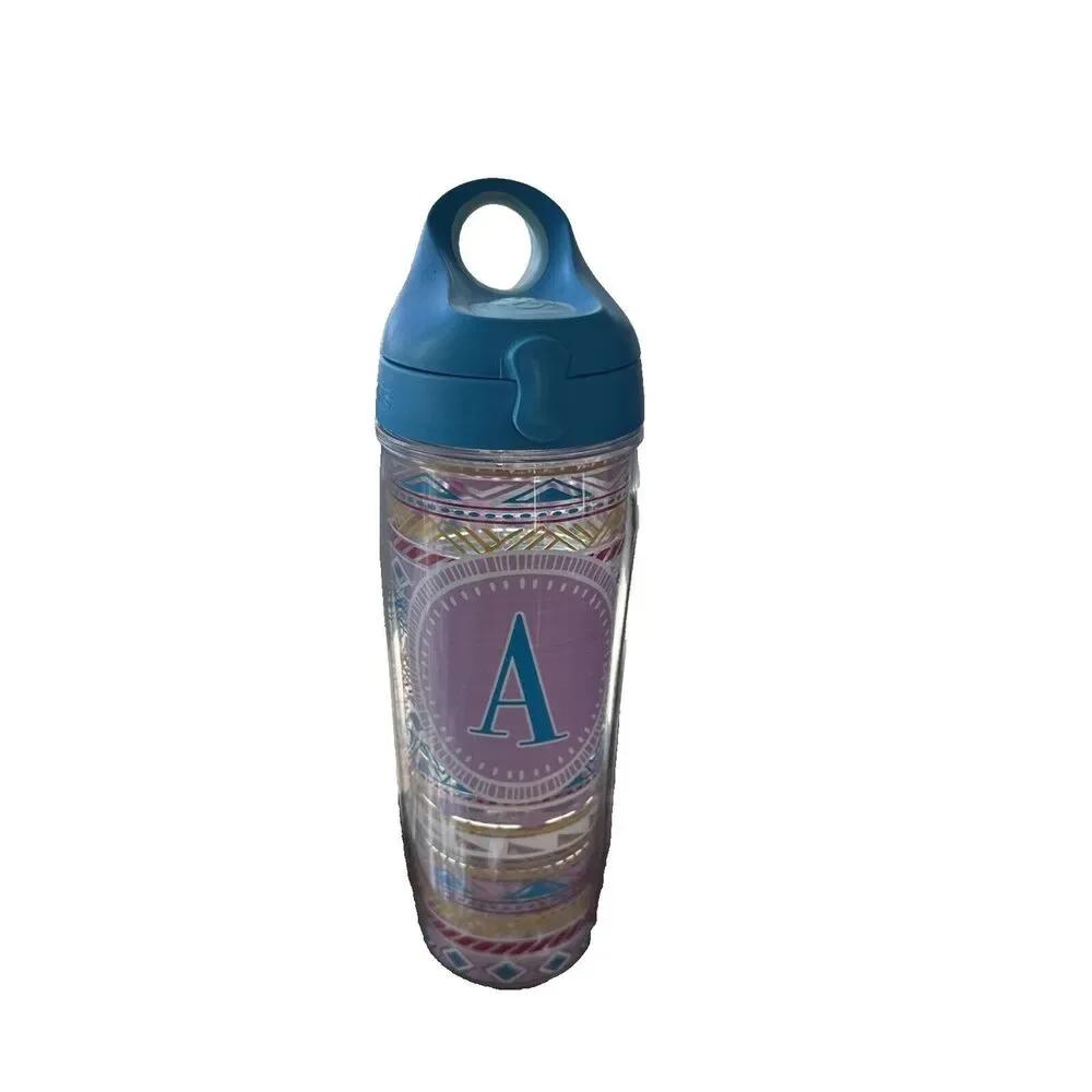 Aztec Print Initial A Tervis Tumbler Cup 24 oz Blue Flip Top Lid 11 inch
